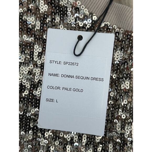 Generation Love Donna Sequin Mini Dress Puff Sleeves Lined Silver Size L NEW - Picture 7 of 10